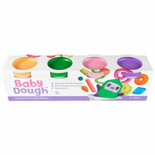 Тесто для лепки 4 цвета (персиковый, нежно-розовый, зеленый, фиолетовый) №3 - BabyDough [BD018] тесто для лепки babydough набор 4 цвета персиковый нежно розовый зеленый фиолетовый