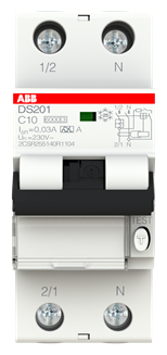 ABB DS201 C10A30 Диффер. автомат 2-х полюсный 10А 30 mA тип А 6кА 2CSR255140R1104