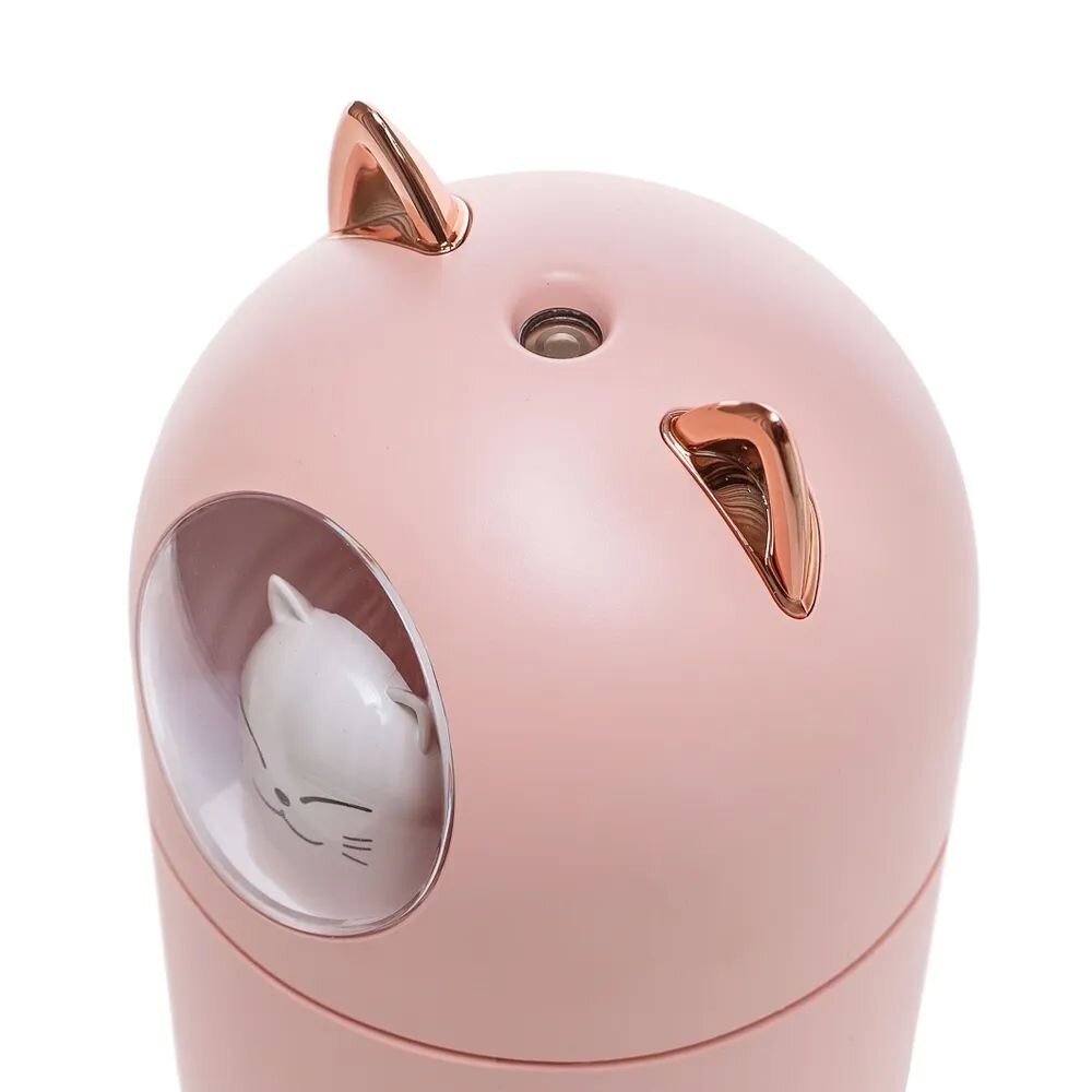 Увлажнитель воздуха мини Котик с подсветкой, ультразвуковой увлажнитель для дома, ночник светильник, розовый - фотография № 5