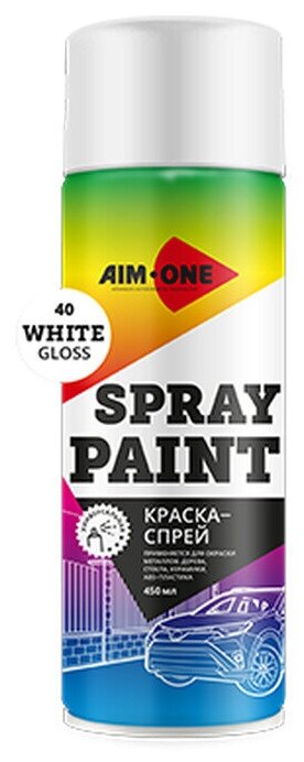 Краска-спрей белая глянцевая Spray paint white gloss AIM-ONE 450 мл (аэрозоль) sp-gb40