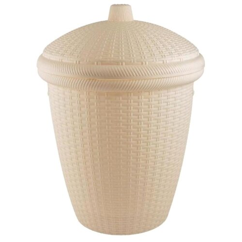 фото Корзина для белья круглая с крышкой natural style 30л ротанг слоновая кость branq