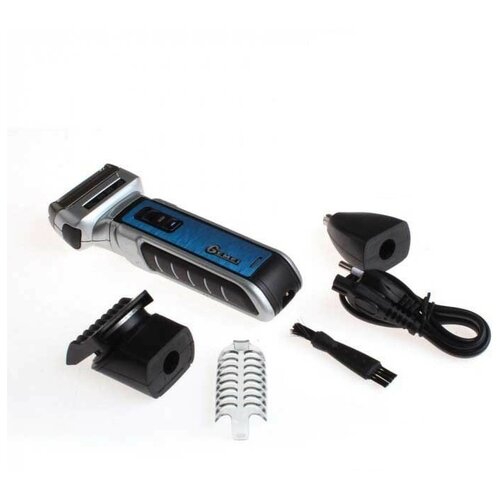 Профессиональная электробритва триммер для стрижки волос бороды носа GM589 Бодигруммер 3 в 1 3Вт 3 насадки Аккумулятор АА Сине-Серебристая 89000₽