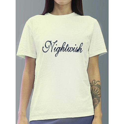 фото Футболка женская белая молочный оттенок из хлопка с dtf принтом музыка nightwish - 272 будь на стиле