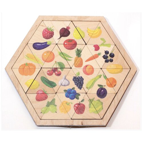Пазл деревянный «Овощи, фрукты, ягоды» (Занимательные треугольники), Десятое Королевство