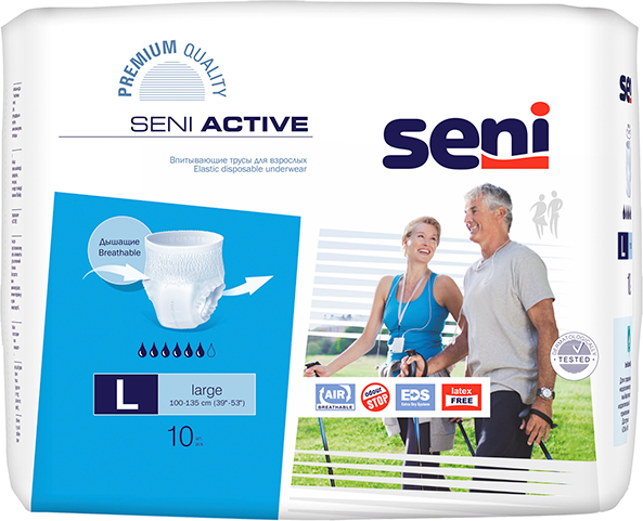 Подгузники-трусы Seni Active Large (№3), объем талии 100-135 см, 10 шт.