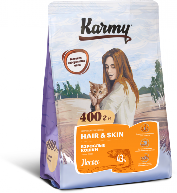 Сухой корм KARMY Hair&Skin поддерживающий здоровье кожи и шерсти Лосось 0,4кг