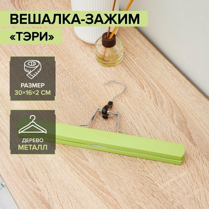 фото Вешалка деревянная для брюк и юбок "Тэри", 2 шт, 30х17х2,4 см, цвет зелёный