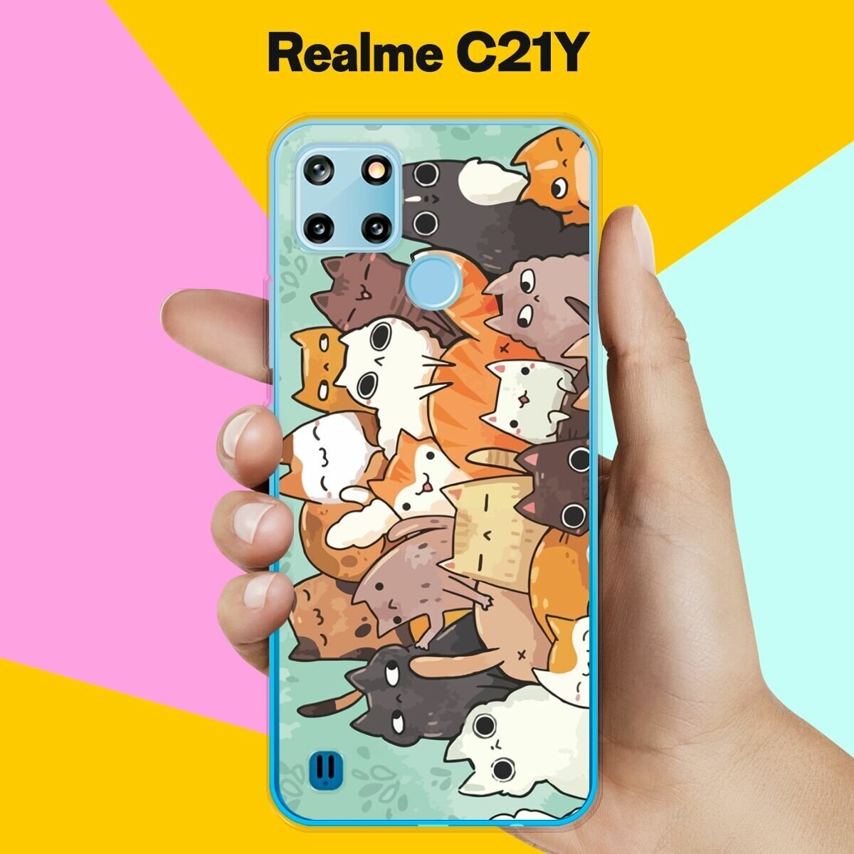 Силиконовый чехол на realme C21Y Много котов / для Реалми С21Ай