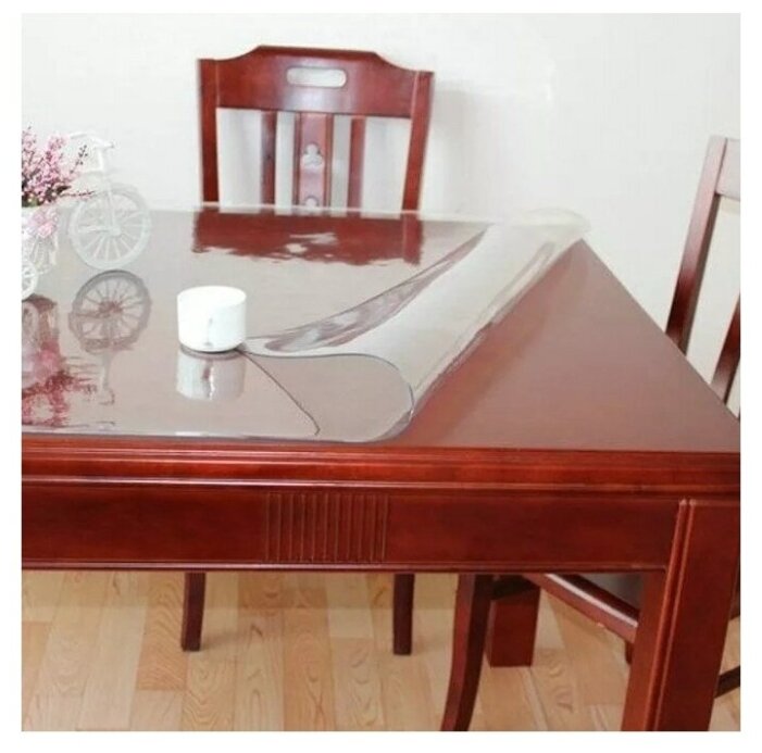 Прозрачная скатерть на стол, Размер 80 см * 80 см, Толщина 0,8 мм (мягкое / жидкое стекло, ПВХ пленка для стола, Силиконовая скатерть - фотография № 9