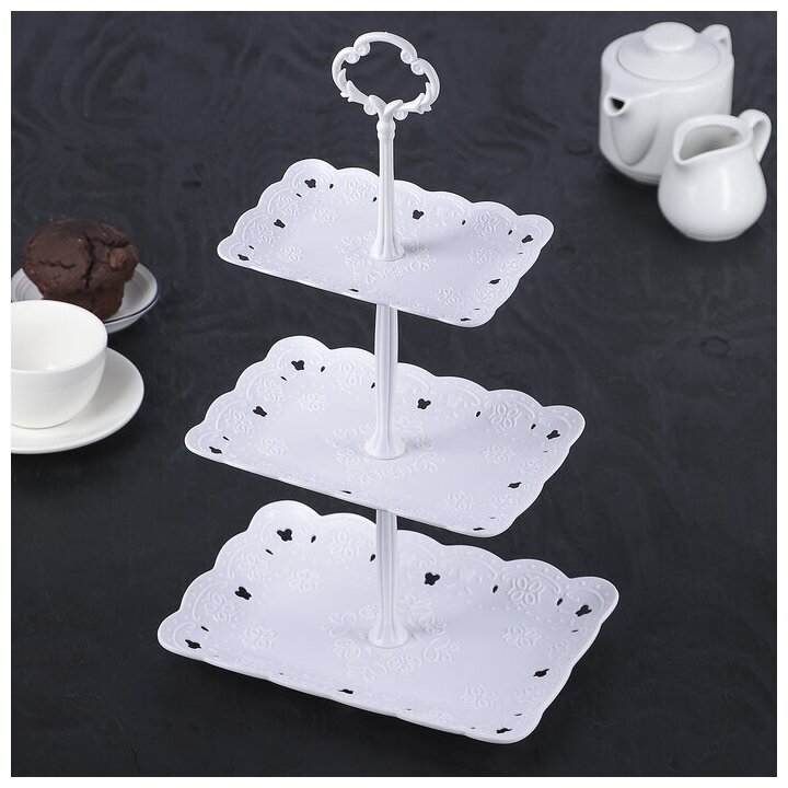 фото Блюдо 3-х ярусное 'Вивьен', 15,5х11/19,2х13,8/22,7х16,4 см, цвет белый