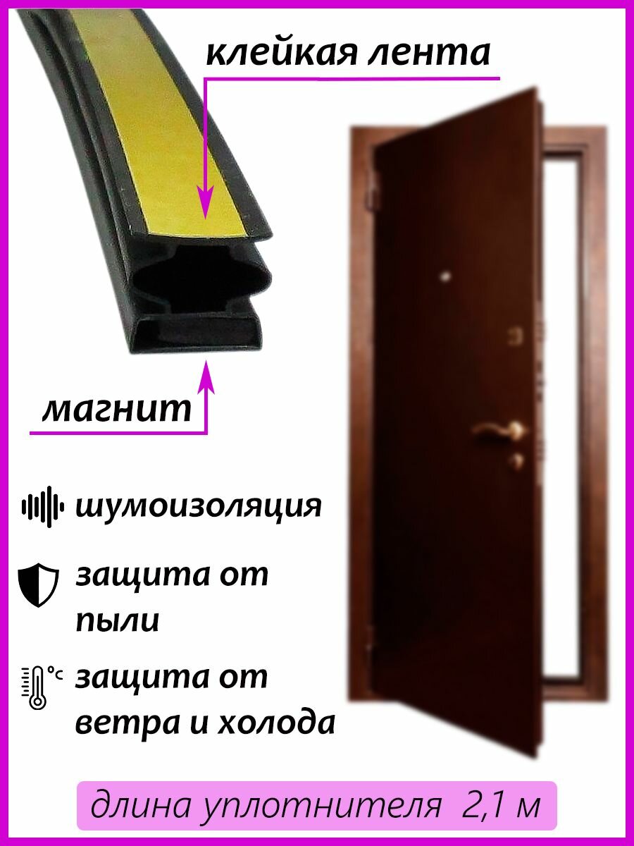Магнитный уплотнитель для дверей 14х125 мм 3 шт арт 734001