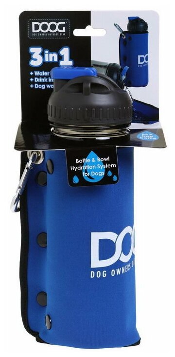 Комплект дорожный для собак DOOG (бутылка 600мл + миска) синяя (Австралия)