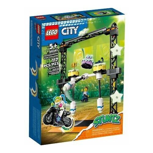 набор с элементами конструктора lego city 60360 spinning stunt challenge испытание каскадеров с вращением 117 дет Конструктор Lego City, Трюковое испытание Нокдаун (60341-L)