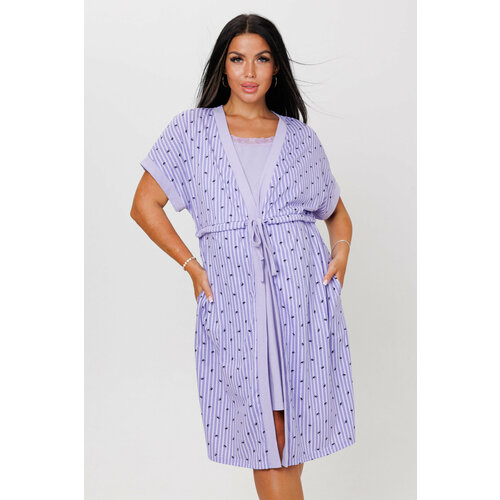 фото Комплект для кормления modellini, сорочка, халат, короткий рукав, размер 44, фиолетовый