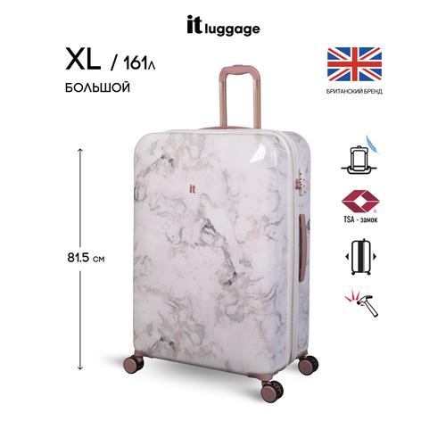 фото Чемодан it luggage, поликарбонат, опорные ножки на боковой стенке, износостойкий, увеличение объема, 161 л, размер l+, золотой, розовый