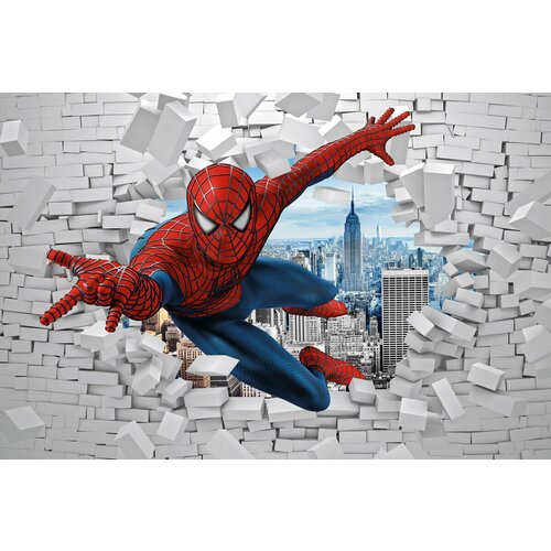 Моющиеся виниловые фотообои Человек-паук. Сквозь стену 3D детские, 400х270 см