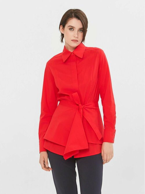 Блуза  Lo, классический стиль, полуприлегающий силуэт, длинный рукав, баска, однотонная, размер 46, красный
