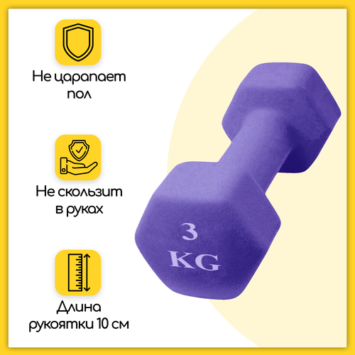 Шестиугольная гантель 3 кг, фиолетовая