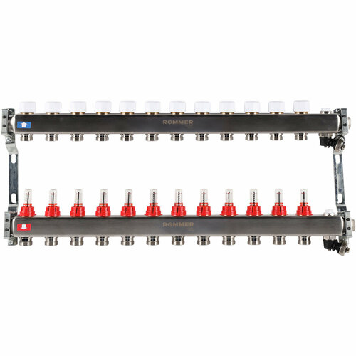 Коллектор из нержавеющей стали Rommer RMS 1201 с расходомерами, 12 вых.