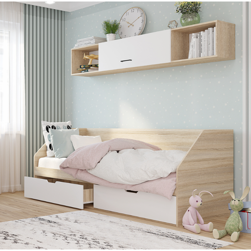 Кровать Детская Лайт 80*200, 2 ящика, сонома/белый