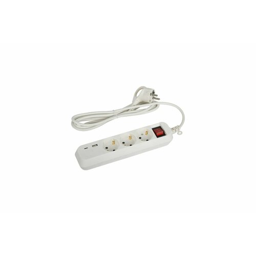 фото Удлинитель электрический эра ub-3es-1,5m-usb(2,4а) быстрая зарядка c заземлением с выключателем 3 розетки + 1xusba+1xusbc 1,5м 10а