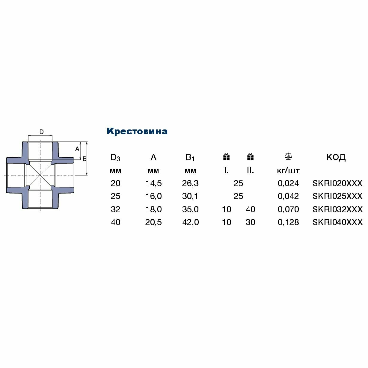 Комплект крестовин Wavin D32 2 штуки — фото 1