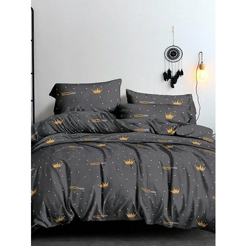 Комплект постельного белья, полисатин, 2-x спальный с простыней Евро, наволочки 70x70 серебристый