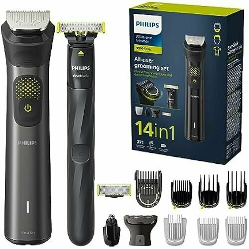 Philips Multigroom Series 9000 триммер для бороды и волос 14 в одном с OneBlade 2 оригинальных лезвия для лица головы и тела 27 настроек длины 02 20 мм модель MG955015 38081₽