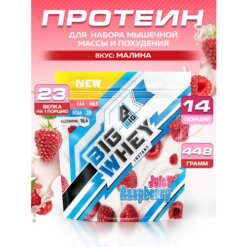 Протеин BIGSNT BIG WHEY сывороточный для набора мышечной массы, похудения и сушки, 448 г, 14 порций, Малина