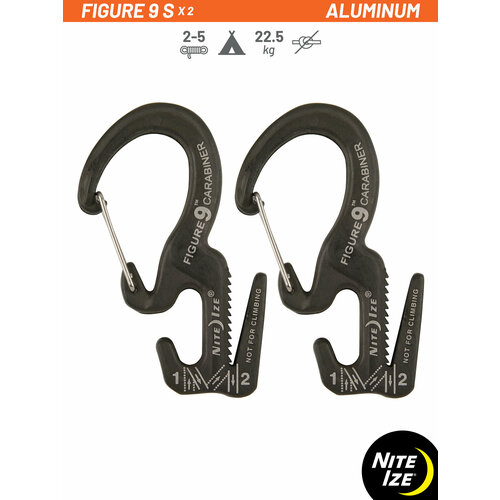 Безузловой натяжитель для веревки с карабином Nite Ize Figure 9 Carabiner S - Черный 2 шт