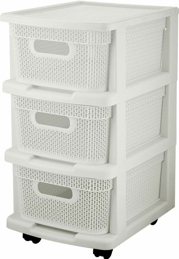 KEEPLEX KL379522048 Ajur с корзинами на колесиках трехсекционный компакт 37х30х52см белое облако — фото 1
