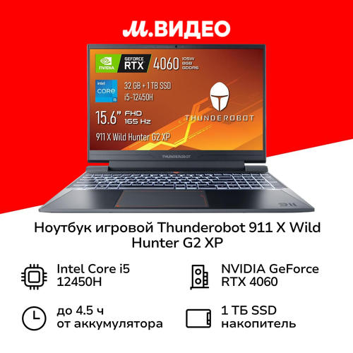 Ноутбук игровой Thunderobot 911 X Wild Hunter G2 XP156Core i5-12450H321TBRTX 4060WinGrey 119999₽