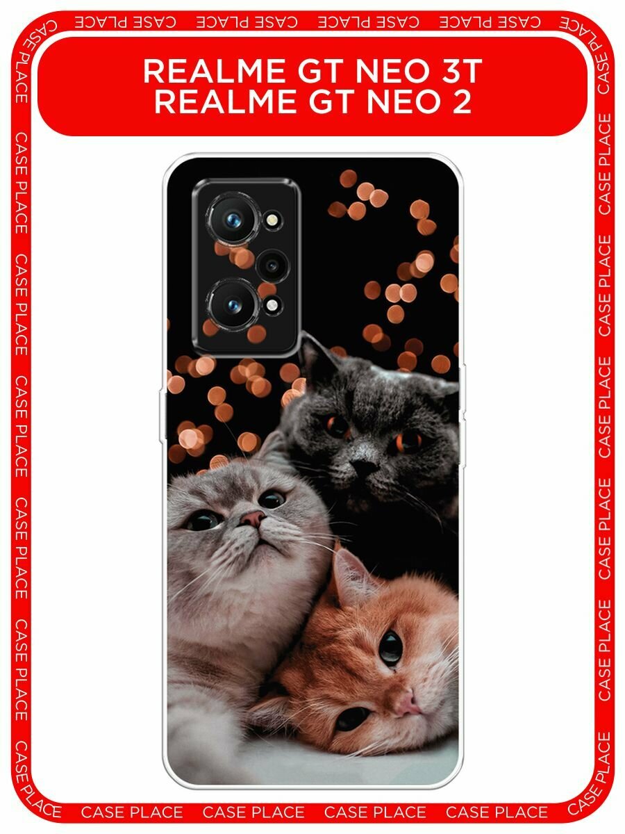 Чехол на Realme GT Neo 3T/Neo 2 / Реалми GT Neo 3T/Neo 2 с принтом "Кошачьи обнимашки"