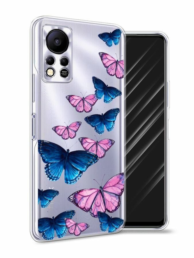 Чехол на Infinix HOT 11S NFC / Инфиникс Хот 11S NFC с принтом "Взлетающие бабочки", прозрачный