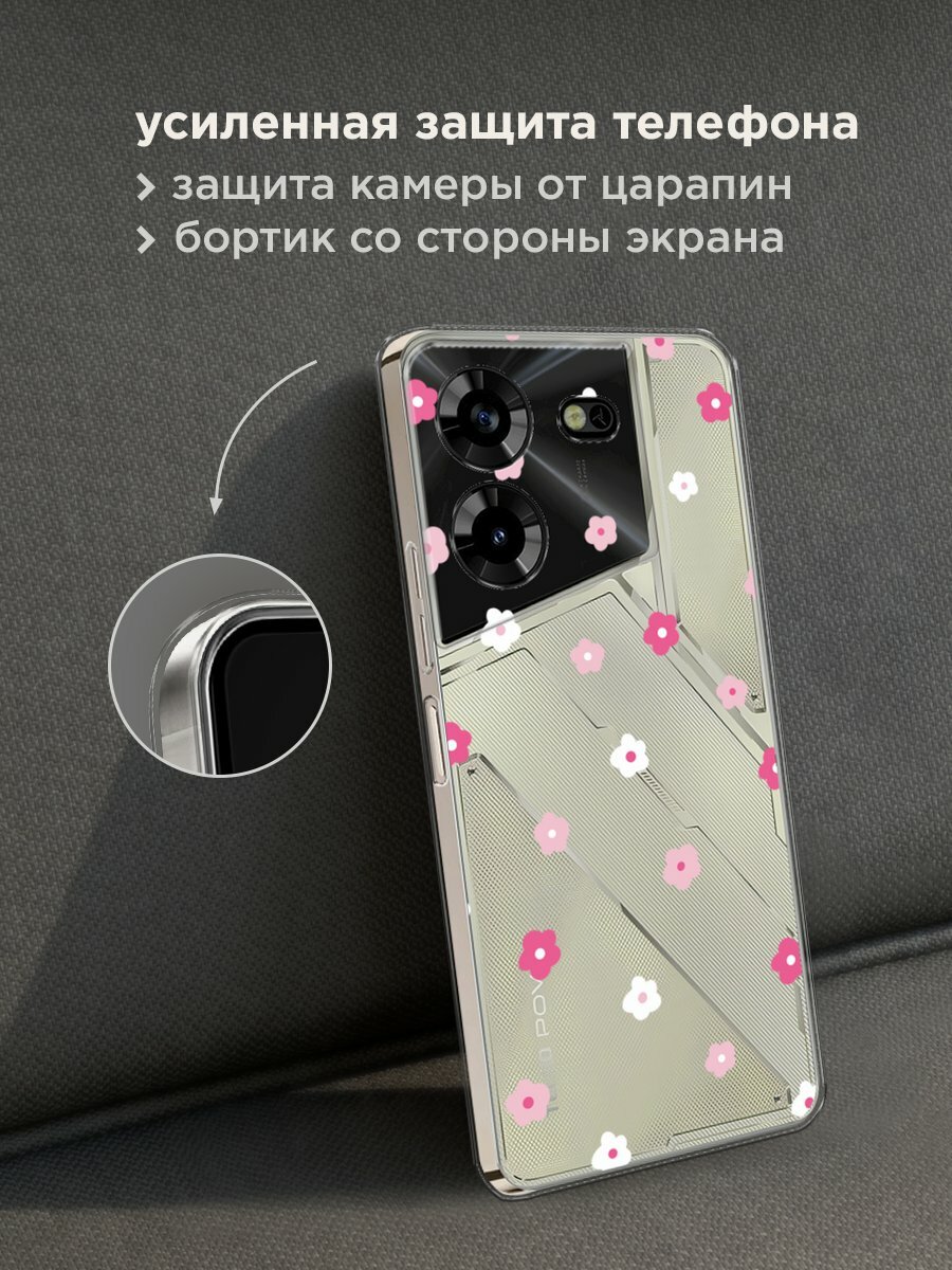 Чехол на Tecno Pova 5 / Техно Пова 5 с принтом "Весенние цветочки рисунок", прозрачный — фото 1