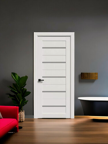 Изображение товара Межкомнатная дверь ECO 1 цвет: белоснежная шагрень размер: 700x2000 мм (комплект: полотно + коробочный брус + наличники)