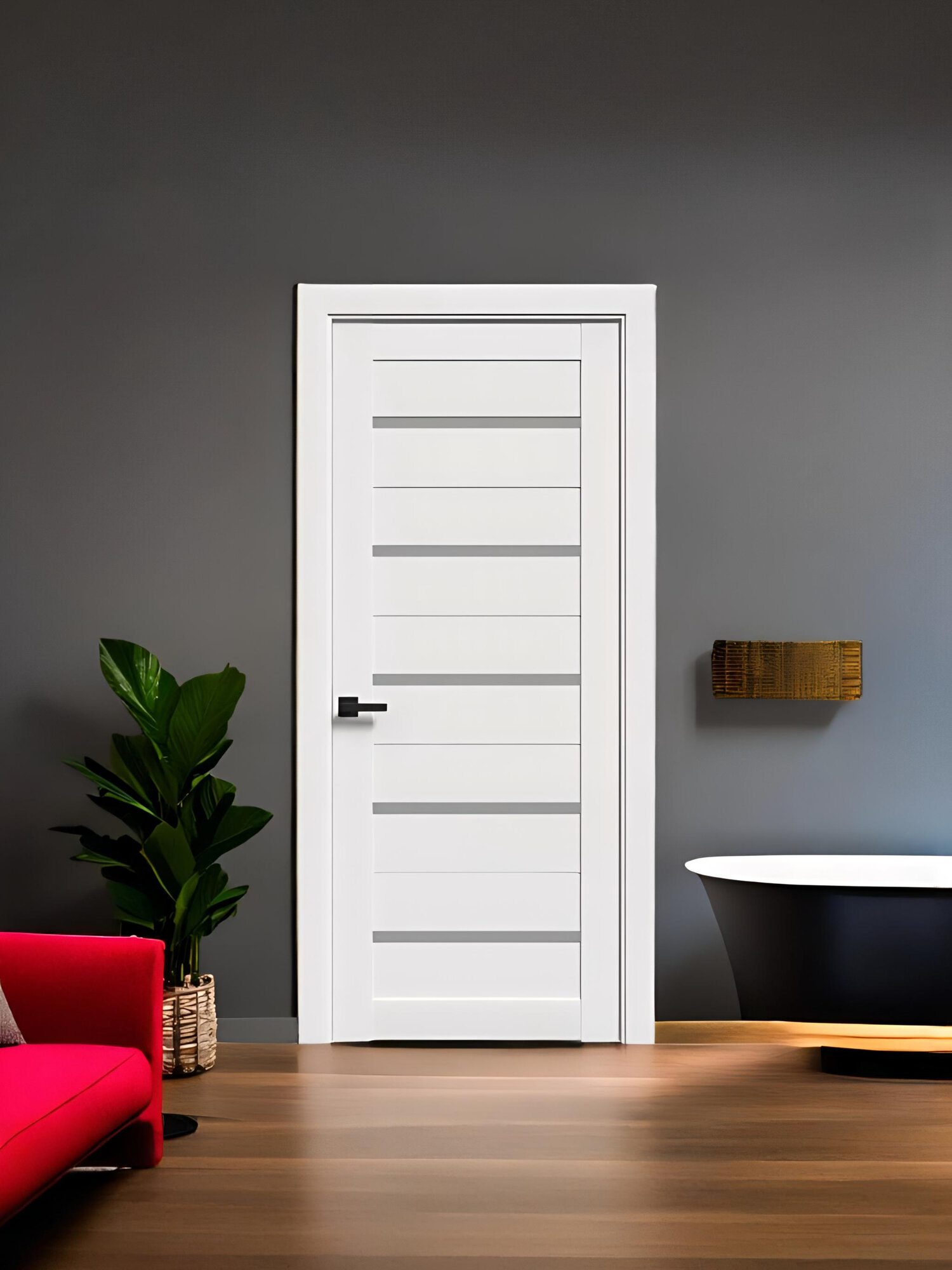 Межкомнатная дверь ECO 1 цвет: белоснежная шагрень размер: 900x2000 мм (комплект: полотно + коробочный брус + наличники)