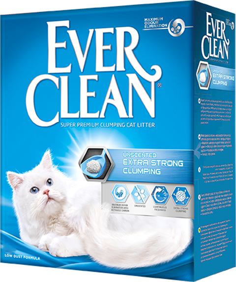 EVER CLEAN EXTRA STRONG CLUMPIN UNSCENTED наполнитель комкующийся для туалета кошек без ароматизатора голубая полоска (6 л)