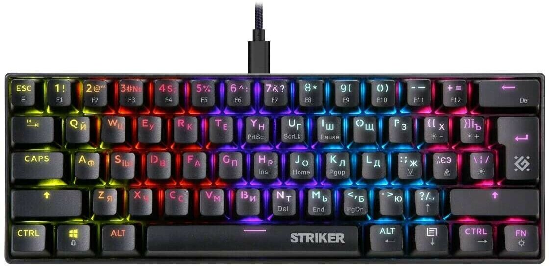 Клавиатура механическая DEFENDER Striker GK-380L RU Rainbow61 клавиша (45380)