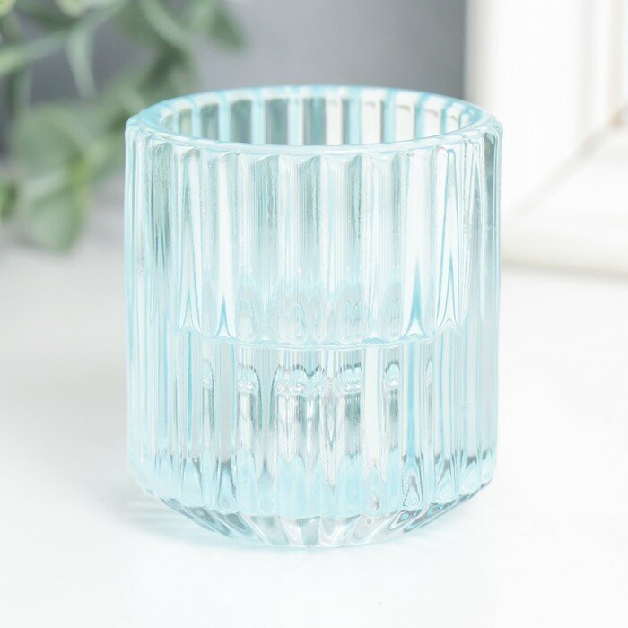 Подсвечник стекло на 1 свечу "Долли" d-2,5 см, 4 см голубой 6х5х5 см 7863118 . - фотография № 2