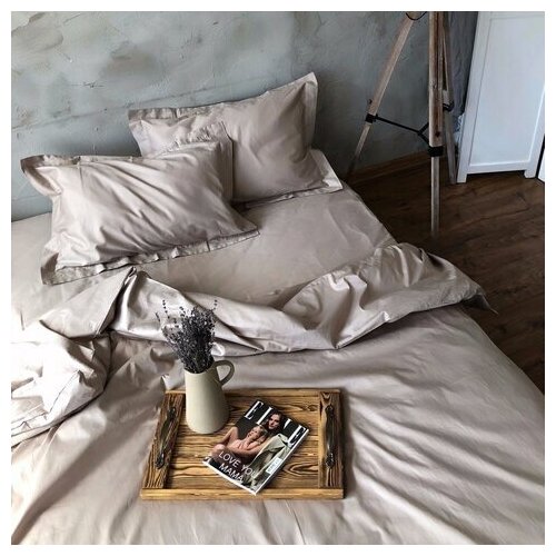 Комплект постельного белья home story сатин, Бежево-серый, Односпальный, 70 × 70, На резинке