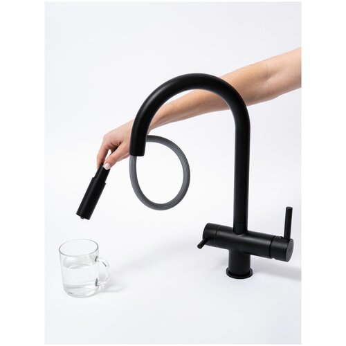 WasserBerg Ring - B Смеситель для кухни с фильтром питьевой воды и выдвижным изливом черный