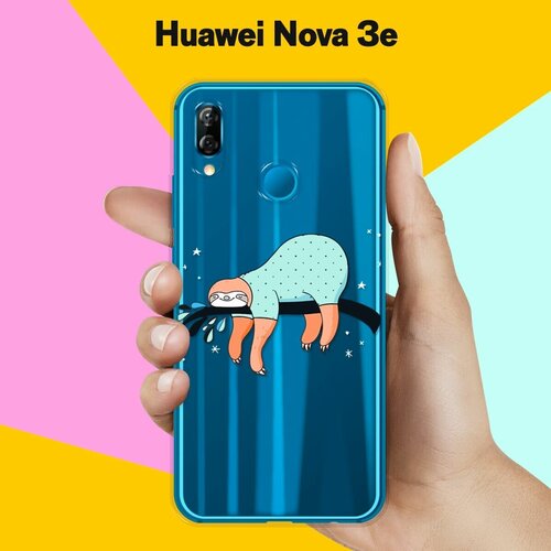 Силиконовый чехол Ленивец на ветке на Huawei Nova 3e