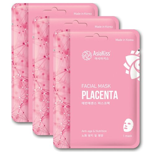 фото Маска для лица с экстрактом плаценты тканевая, 25г набор-3шт./asiakiss placental essence facial mask