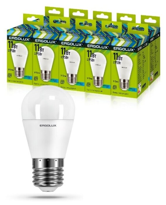 Светодиодная Лампа Ergolux LED-G45-11W-E27-4K упаковка 10 шт