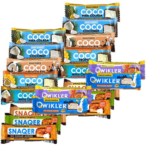 Ассорти 20шт (Snaqer-6, Qwikler-4, Coco-10) snaq fabriq батончик coco 40г mix tropic chocolate coconut white choco pina colada 30 шт