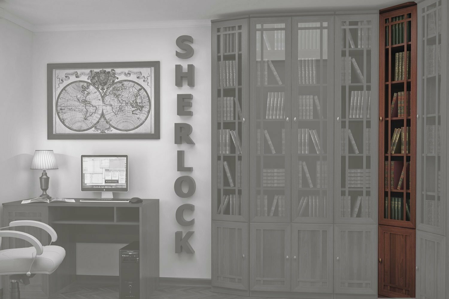 Шкаф для книг угловой Hoff Sherlock, цвет орех шоколадный