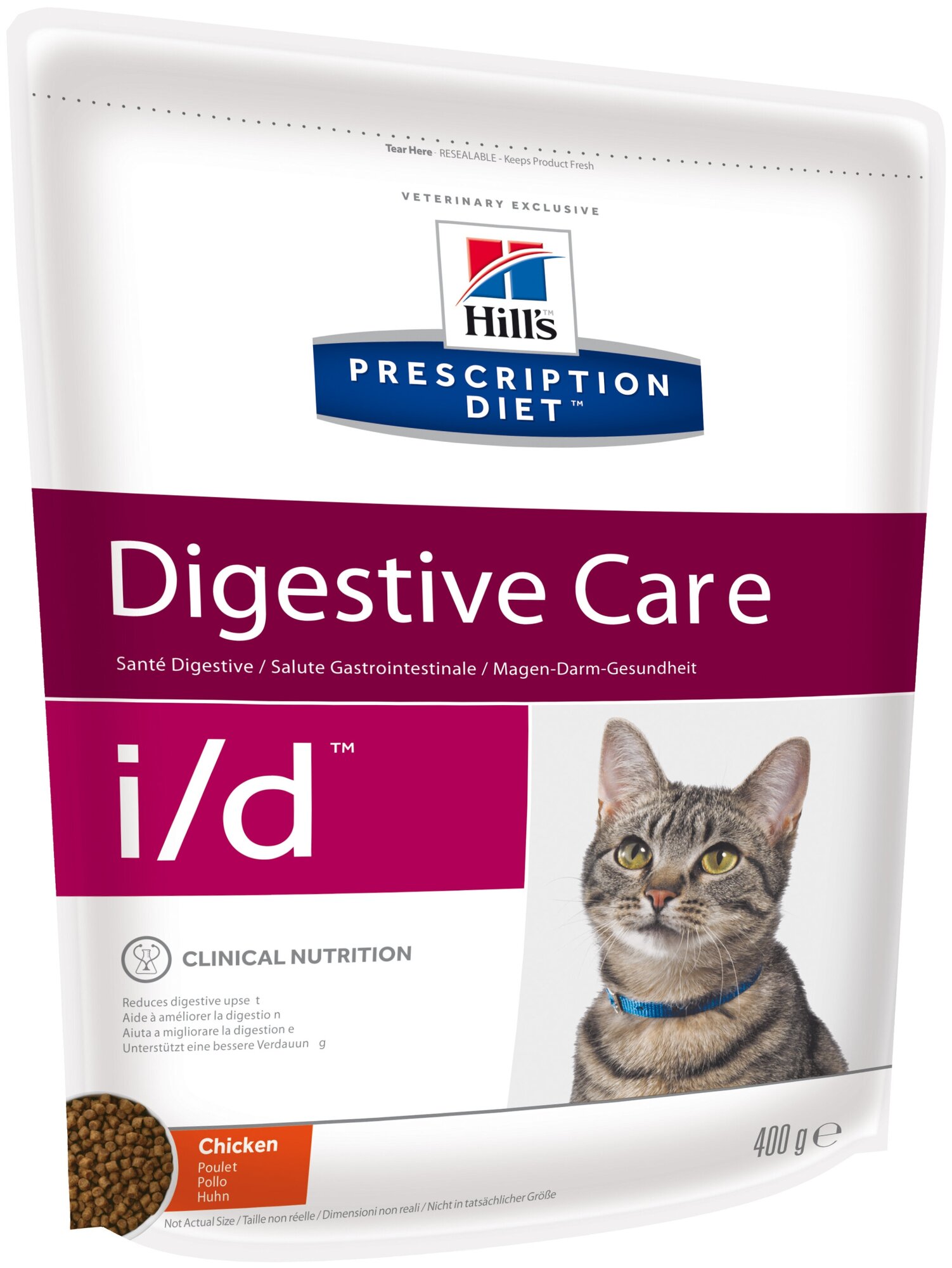 Сухой корм для кошек Hill's Prescription Diet i/d Digestive Care при расстройствах пищеварения, жкт, с курицей 2 шт. х 400 г - фотография № 3