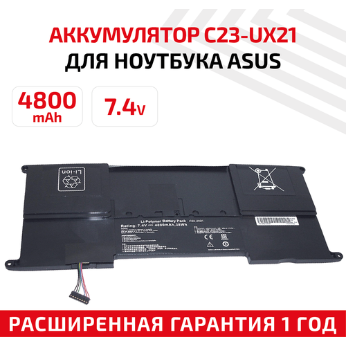 Аккумулятор (АКБ, аккумуляторная батарея) C23-UX21 для ноутбука Asus UX21-2S3P, 7.4В, 4800мАч, черный аккумулятор для ноутбука asus c23 ux21 7 4v 4800mah