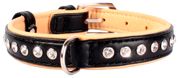 Ошейник кожаный для собак лакированный со стразами премиум класса черный 20 мм 30 – 39 см Collar Brilliance (1 шт) - фотография № 1